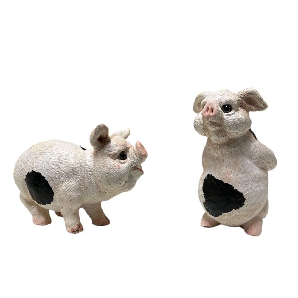 Lincolnshire Collection Handcrafted Pigs Figurines Black and White Paint Spotted